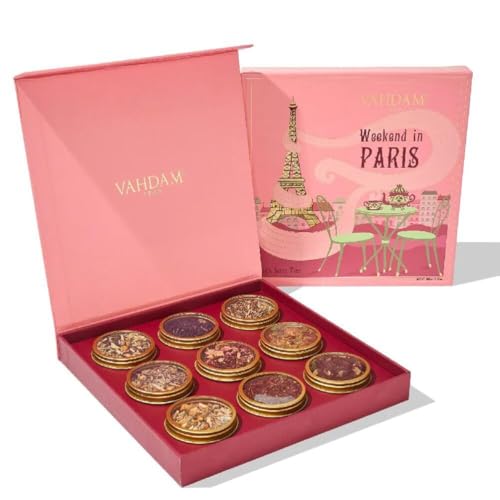 VAHDAM, Weekend In Paris - Tee Geschenkset | 9 Verschiedene Kräutertees, Chai-Tees & Schwarz Tees in Geschenkbox | 100% Natürliche | Luxus Tee Geschenkset Für Frauen & Männer von VAHDAM