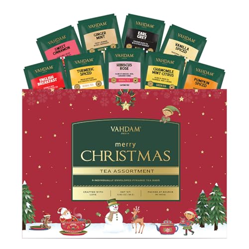 VAHDAM | Joyeux Noël - Coffret cadeau thé de Noël (9 Sachets de Thé Individuels, Set de 2) Édition Limitée | Sans Gluten, Sans OGM | Thé de Noël 2024 | Cadeaux pour Femmes et Hommes von VAHDAM