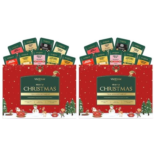 VAHDAM, Frohe Weihnachten - Tee Geschenkset (9 Teebeutel Einzeln Verpackt, Set aus 2) Limited Edition | Glutenfrei | Wintertee Geschenkset 2024 | Weihnachtsgeschenke Für Frauen und Männer 2024 von VAHDAM