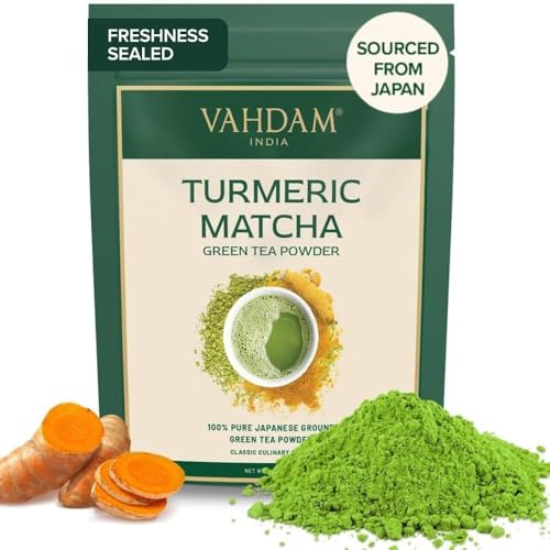 VAHDAM Matcha-Teepulver mit Kurkuma, 100% reines, ungemischtes japanisches Matcha-Pulver mit indischem Kurkuma-Pulver, Matcha-Grüntee | 100 g, 50 Tassen von VAHDAM