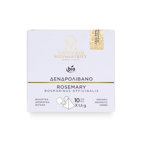 Bio-Rosmarin-Tee mit aromatischen Kräutern vom Berg Athos (Rosmarinus Officinalis) – von Mönchen handgepflückt & getrocknet – 10 Pyramidenteebeutel – 15g von VATOPEDI MONASTERY