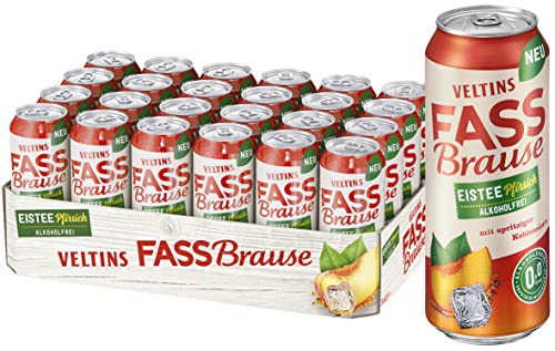 VELTINS Fassbrause Eistee-Pfirsich Alkoholfrei, EINWEG (24 x 0.5 l Dose) von VELTINS FASS Brause