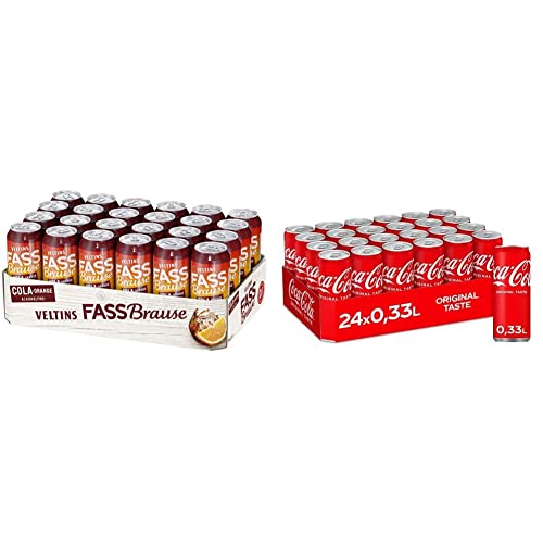 VELTINS Fassbrause Cola-Orange Alkoholfrei, EINWEG (24 x 0.5 l Dose) & Coca-Cola Classic, Pure Erfrischung mit unverwechselbarem Coke Geschmack in stylischem Kultdesign, EINWEG Dose (24 x 330 ml) von VELTINS Fassbrause