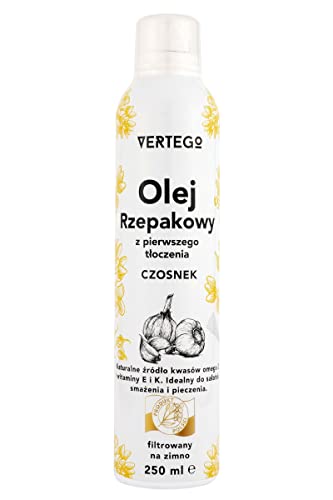 VERTEGO Nativ Rapsöl Spray - Non Stick Oil Sprayer - Ölspray zum kochen - Backtrennspray für Kuchenform - Backspray Trennspray zum backen - Grill - Vegan und Keto freundlich - 1 x 250 ml - Knoblauch von VERTEGO