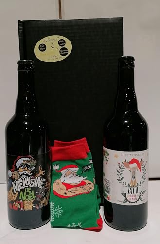 Geschenkbox + 1 Paar schicke Socken + 2 Ambrée Mélusine und Bich 75cl Weihnachtsbiere. von VINACCUS