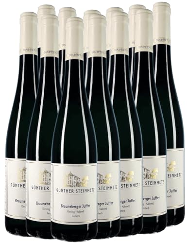Brauneberger Juffer Riesling Kabinett Günther Steinmetz Weißwein 12 x 0,75l VINELLO - 12 x Weinpaket inkl. kostenlosem VINELLO.weinausgießer von VINELLO