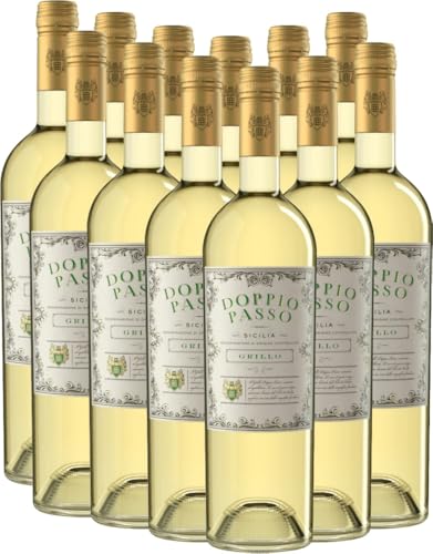 Doppio Passo Grillo Sicilia DOC CVCB Weißwein 12 x 0,75l VINELLO - 12 x Weinpaket inkl. kostenlosem VINELLO.weinausgießer von VINELLO