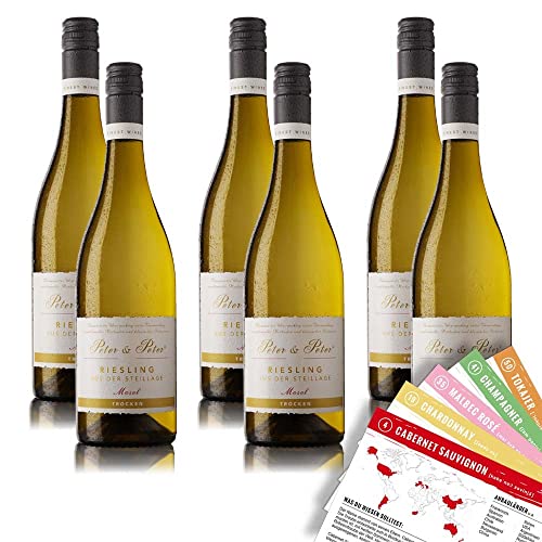 6 Flaschen Peter & Peter Grauburgunder Pinot Grigio Weisswein, trocken, sortenreines Weinpaket + VINOX Weinkarten (6x0,75 l) von VINOX