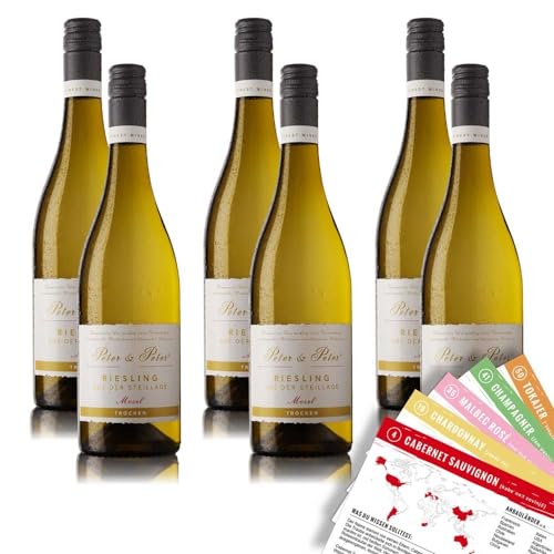 6 Flaschen Peter & Peter Grauburgunder Pinot Grigio Weisswein, trocken, sortenreines Weinpaket + VINOX Weinkarten (6x0,75 l) von VINOX