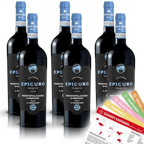 Epicuro Montepulciano d'Abruzzo, trocken, sortenreines Weinpaket + VINOX Winecards (6x0,75l) von VINOX