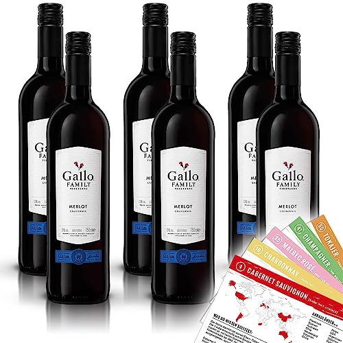 Gallo Merlot, trocken, sortenreines Weinpaket + VINOX Winecards (6x0,75l) von VINOX