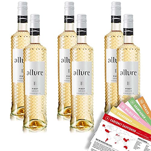 Allure Pinot Grigio, halbtrocken, sortenreines Weinpaket + VINOX Winecards (6x0,75l) von VINOX