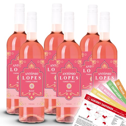 António Lopes Vinho Verde Rosé DOC, halbtrocken, sortenreines Weinpaket + VINOX Winecards (6x0,75l) von VINOX