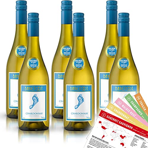 Barefoot Chardonnay, halbtrocken, sortenreines Weinpaket + VINOX Winecards (6x0,75l) von VINOX