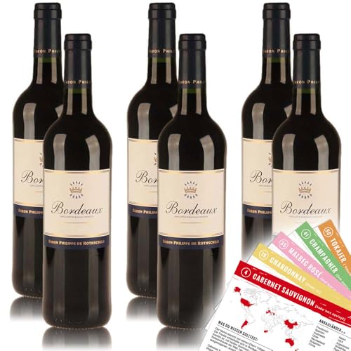 Baron Philippe de Rothschild Bordeaux Rouge, trocken, sortenreines Weinpaket + VINOX Winecards (6x0,75l) von VINOX