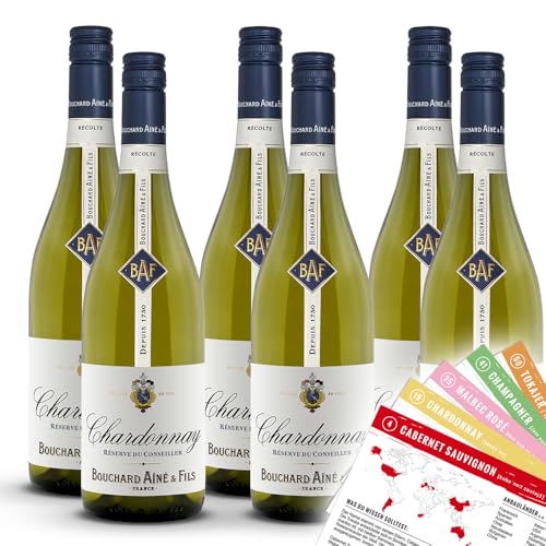 Bouchard Aîné & Fils Chardonnay, trocken, sortenreines Weinpaket + VINOX Winecards (6x0,75l) von VINOX