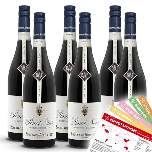 Bouchard Aîné & Fils Pinot Noir, trocken, sortenreines Weinpaket + VINOX Winecards (6x0,75l) von VINOX