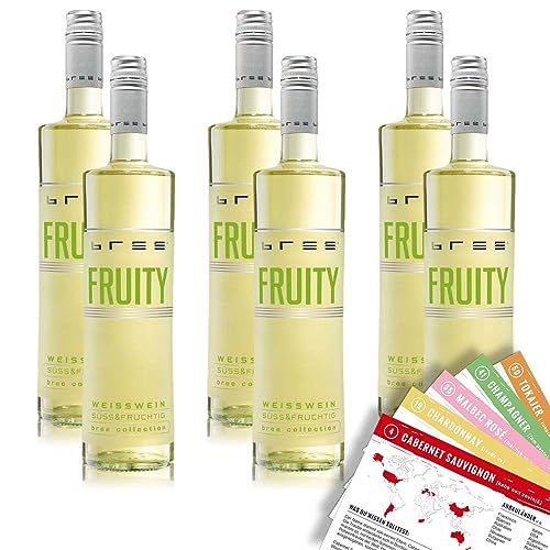 Bree Fruity Weißwein, süß & fruchtig, sortenreines Weinpaket + VINOX Winecards (6x0,75l) von VINOX