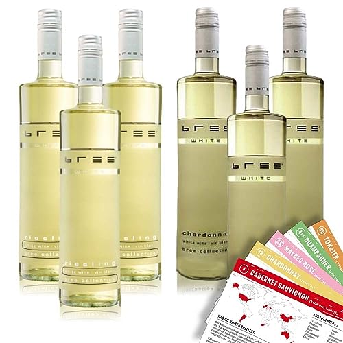 Bree Probierpaket Weißwein, gemischtes Weinpaket + VINOX Winecards (6x0,75l) von VINOX