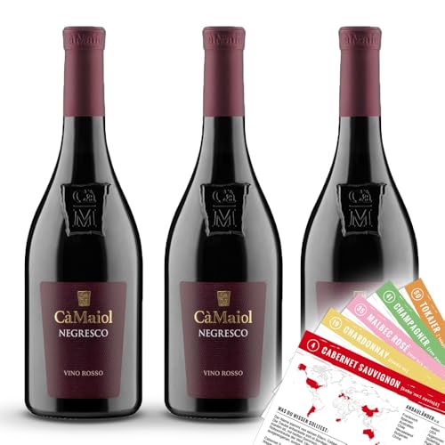 Cá Maiol, Negresco Vino Rosso, trocken, sortenreines Weinpaket + VINOX Winecards (3x0,75l) von VINOX