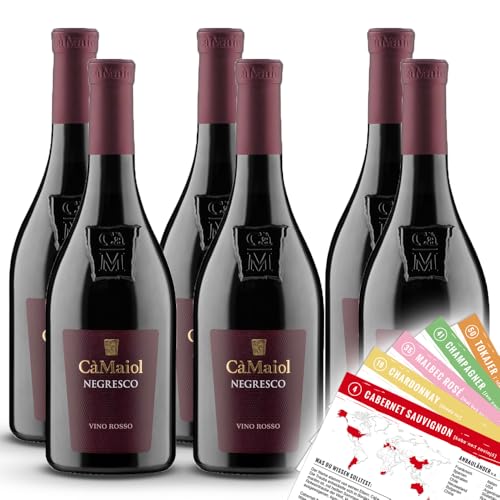 Cá Maiol, Negresco Vino Rosso, trocken, sortenreines Weinpaket + VINOX Winecards (6x0,75l) von VINOX