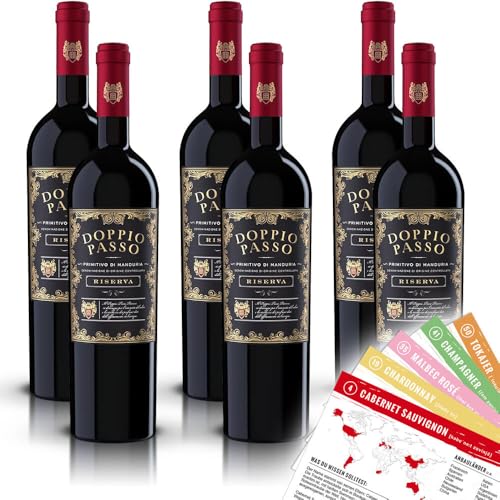 Doppio Passo Primitivo di Manduria Riserva, trocken, sortenreines Weinpaket + VINOX Winecards (6x0,75l) von VINOX