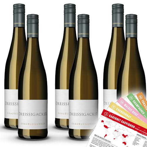 Dreissigacker Grauburgunder, trocken, sortenreines Weinpaket + VINOX Winecards (6x0,75l) von VINOX