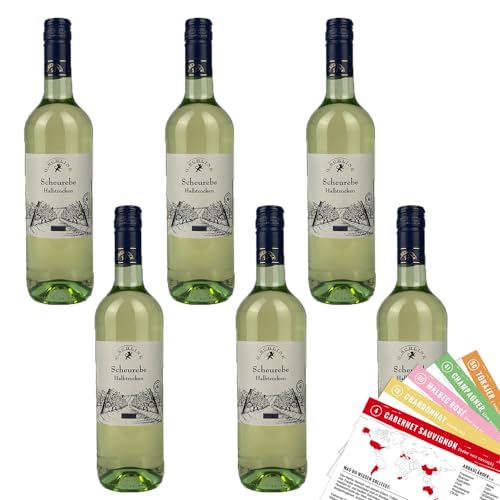 G.Schlink Scheurebe QbA, halbtrocken, sortenreines Weinpaket + VINOX Winecards (6x1,0l) von VINOX