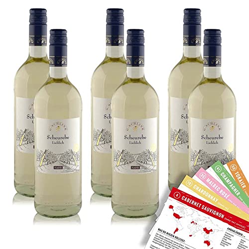 G.Schlink Scheurebe QbA, lieblich, sortenreines Weinpaket + VINOX Winecards (6x1,0l) von VINOX