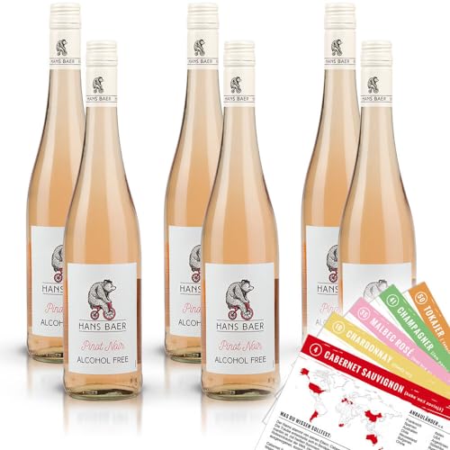 Hans Baer Pinot Noir Rosé alkoholfrei, lieblich, sortenreines Weinpaket (6 x 0,75l) + VINOX Winecards von VINOX