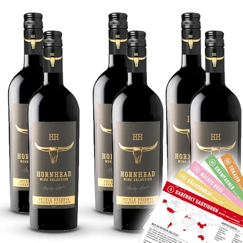 Hornhead Double Réserve Cabernet Sauvignon Pays D'Oc IGP, trocken, sortenreines Weinpaket + VINOX Winecards (6x0,75l) von VINOX