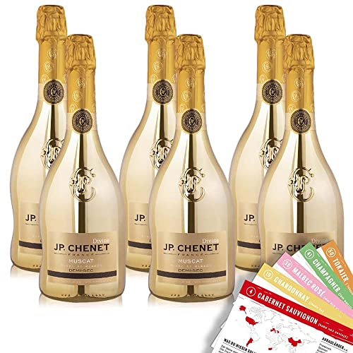 JP.Chenet Divine Muscat Gold, halbtrocken, sortenreines Weinpaket + VINOX Winecards (6x0,75l) von VINOX