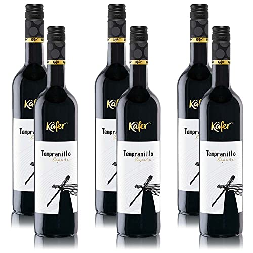 Käfer Tempranillo DO Rotwein, trocken, sortenreines Weinpaket + VINOX Winecards (6x0,75l) von VINOX