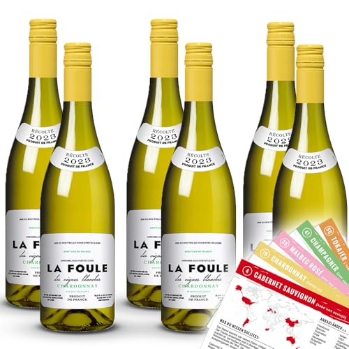 La Foule, Chardonnay, trocken, sortenreines Weinpaket + VINOX Winecards (6x0,75l) von VINOX