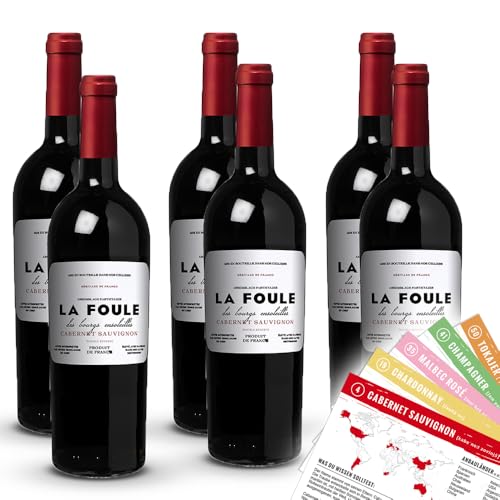 La Foule Cabernet Sauvignon Double Réserve, trocken, sortenreines Weinpaket + VINOX Winecards (6x0,75l) von VINOX