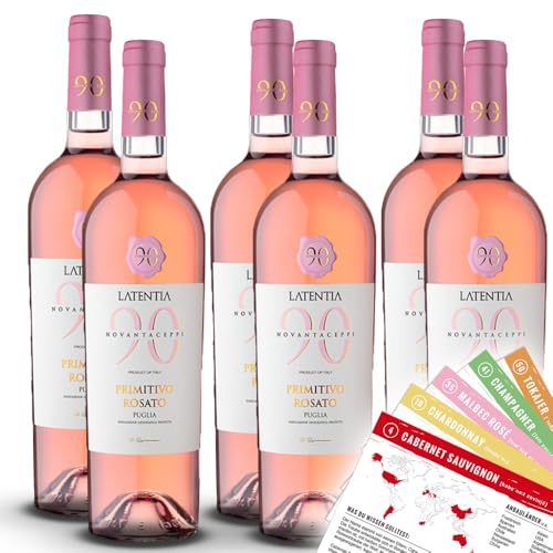 Latentia 90 Primitivo Rosato Puglia IGP, halbtrocken, sortenreines Weinpaket + VINOX Winecards (6x0,75l) von VINOX