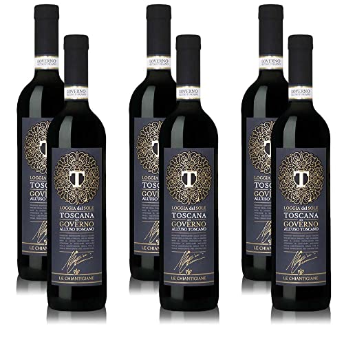 Le Chiantigiane Loggia del Sole Governo all'uso Toscano IGT, trocken, sortenreines Weinpaket + VINOX Winecards (6x0,75l) von VINOX