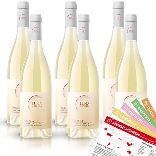 Luna Argenta Moscato, halbtrocken, sortenreines Weinpaket + VINOX Winecards (6x0,75l) von VINOX