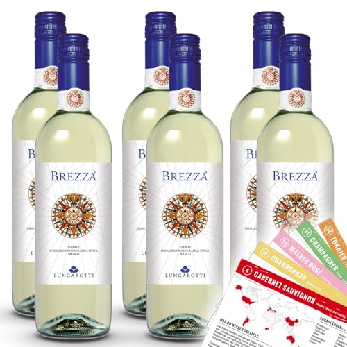 Lungarotti Brezza Bianco IGT, trocken, sortenreines Weinpaket + VINOX Winecards (6x0,75l) von VINOX