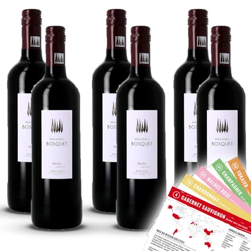 Maison Bosquet Pays d'Oc IGP Merlot, trocken, sortenreines Weinpaket + VINOX Winecards (6x0,75l) von VINOX