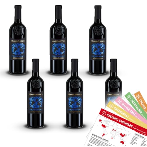 Masso Antico Negroamaro Salento, halbtrocken, sortenreines Weinpaket + VINOX Winecards (6x0,75l) von VINOX