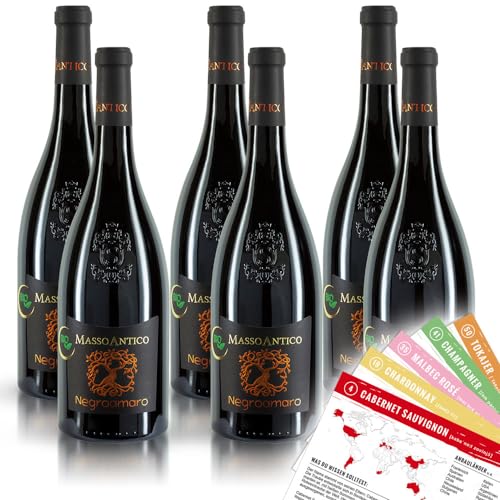 Masso Antico Negroamaro Salento, halbtrocken, sortenreines Weinpaket + VINOX Winecards (6x0,75l) von VINOX