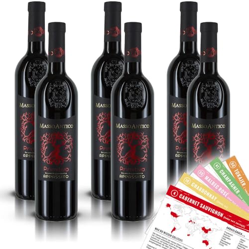 Masso Antico Primitivo Salento, halbtrocken, sortenreines Weinpaket + VINOX Winecards (6x0,75l) von VINOX