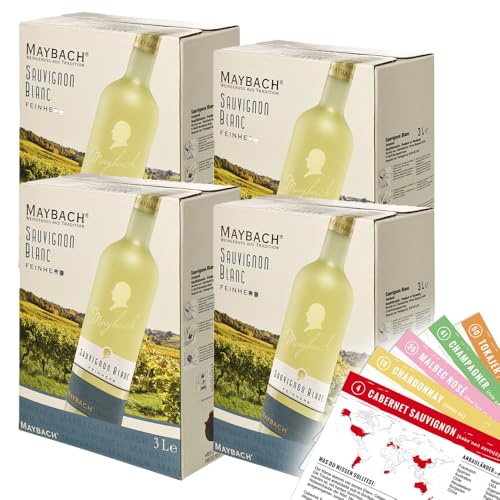 Maybach Sauvignon Blanc, feinherb, 2023, Bag-in-Box, sortenreines Weinpaket (4x3,0L) von VINOX