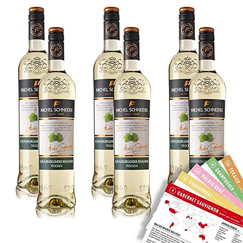 Michel Schneider Grauburgunder Rivaner QbA, trocken, sortenreines Weinpaket + VINOX Winecards (6x0,75l) von VINOX