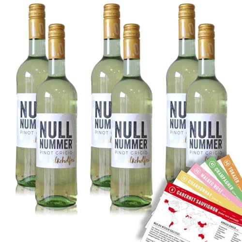 Nullnummer Pinot Grigio, alkoholfrei, sortenreines Weinpaket + VINOX Winecards (6x0,75l) von VINOX