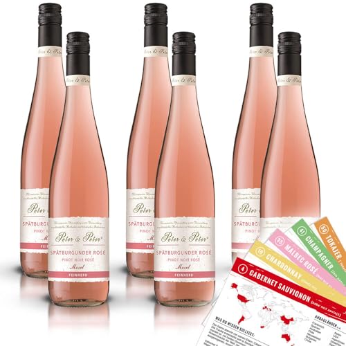 Peter & Peter Spätburgunder Rosé QbA, feinherb, 2022, sortenreines Weinpaket (6 x 0,75l) + VINOX Wine Cards von VINOX