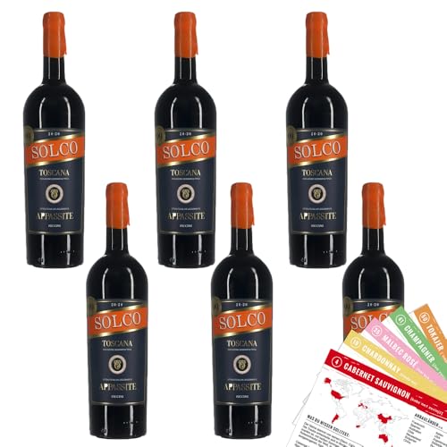 Piccini Solco Toscana Appassite, trocken, sortenreines Weinpaket + VINOX Winecards (6x0,75l) von VINOX