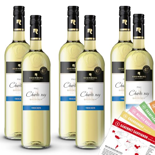 Rheinberg Chardonnay, trocken, sortenreines Weinpaket + VINOX Winecards (6x0,75l) von VINOX