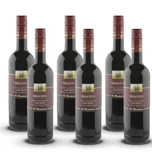 St.Barthelmeh Primitivo Puglia IGP, trocken, sortenreines Weinpaket + VINOX Winecards(6x0,75l) von VINOX